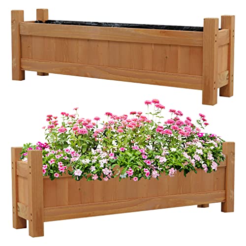 Woodside Aldeby Large Wooden Garden Trough Planter/Flower Container Window Box, Heavy Duty Raised Bed, pack of 2