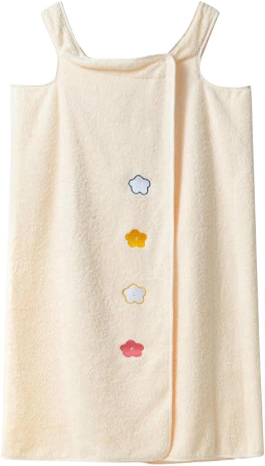 Terry Cloth Bath Towel for Women 100% Cotton Spa Towel Wrap Robe with Shoulder Straps and Snaps for Shower(Size:80×135cm/31.5×53in,Color:Beige Pink)