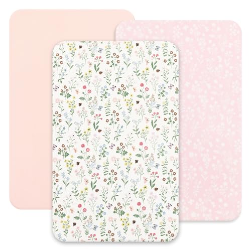Image of david's kids 3 Pack Mini Crib Sheets, Soft Breathable Premium Pack N Play Sheets for Baby Boys Girls Neutral, Playard and Mini Crib Mattresses, Garden