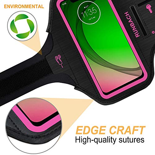 Runbach Sweatproof Running Armband For Motorola One Fusion/Edge Series/E7 Power/E7 Plus/G Stylus/G Power/G Play/G9 Play/G9 Plus/G9 Stylus/G30/G10(Pink) #TOP7