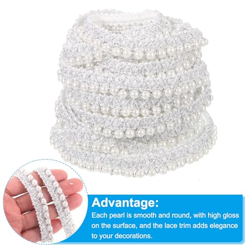 PATIKIL 10 Yard Faux Pearls Lace Ribbon - Image 3