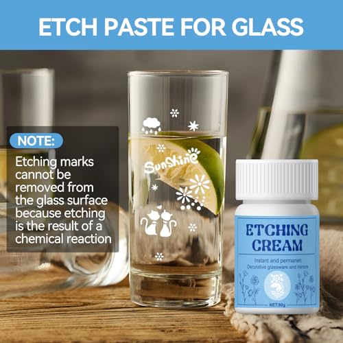 WEILAOK Ätzpaste für Glas, Ätzpaste für Glas Farbig, Glas Ätzpaste, Glass Etching Paste für DIY Kreationen, Etch Decor, Milchglastüren und Fenster, Kunstwerke, Lampenschirme, Weingläser, Spiegel 80g