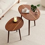 Semjar Small Oval Coffee Tables Set,Acacia Wood Tabletop...