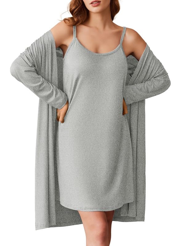Image of Ekouaer Robe Sets for Women 2 Pieces Nightgown Long Sleeves Bathrobe Soft Sleepwear 2025 S-2XL