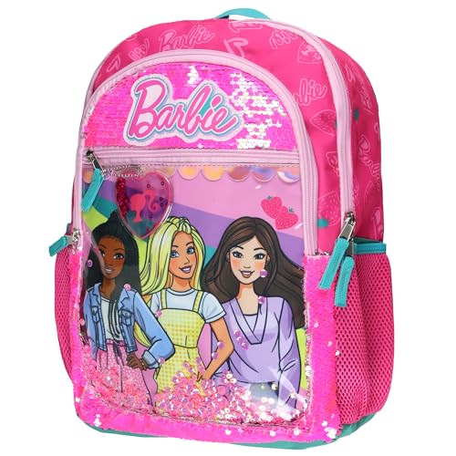 AI ACCESSORY INNOVATIONS Barbie Backpack Barbie and Friends 16 Sequin with Tech Sleeve School Bookbag