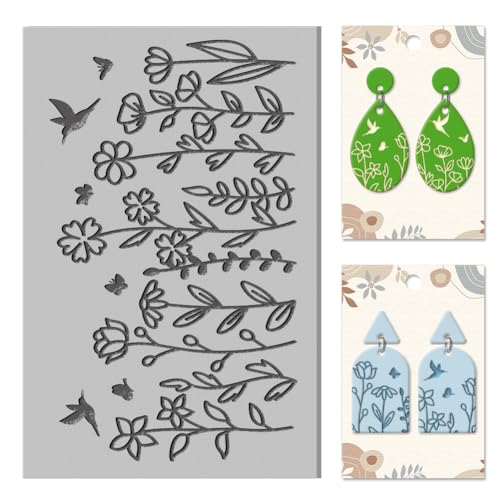 CHGCRAFT Wild Flowers Clay Texture Mat Hummingbird Clay Modeling Pattern Pad Butterflies Texture Sheets for Polymer Clay Making Earrings Jewerly Tools, 4×2.6inch