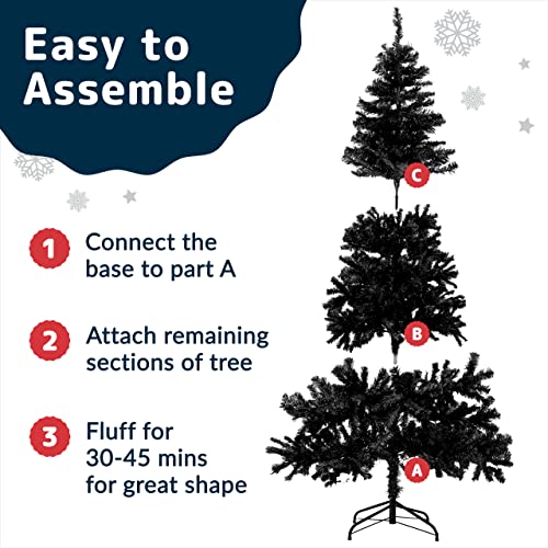 Prextex 6 Feet Black Christmas Tree - Premium Artificial Spruce Hinged Pink Christmas Tree Lightweight And Easy To Assemble With Christmas Tree Metal Stand 1200 Tips #TOP4