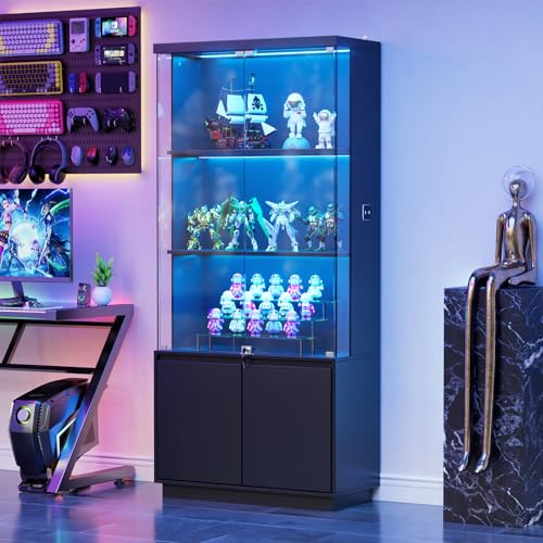 EUNEWR Vitrina con iluminación LED y puertas...