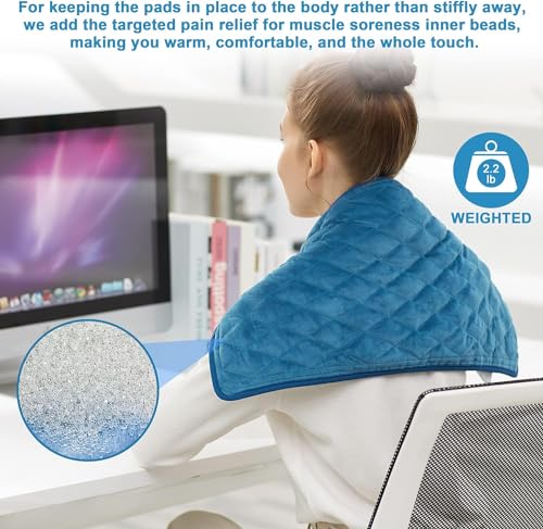 Image of Deepsoon Heating Pad,Electric Heating Pads for Back,Neck,Moist Heating Pad for Abdomen Shoulder Knee Legs,Dry /Moist Heat&Auto Shut Off,Mother's Day Birthday for Men and Women,Weighted Blue,24x12 Inch