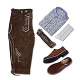 McWilliams Lederhosen Men's Authentic Bavarian German Brown - Oktoberfest Leather Trousers, Shoes, Socks, and Shirt (German 50 / US 34, Dark Brown)