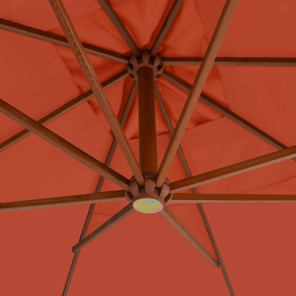 Parasol przeciwsłoneczny z drewnianym masztem 400 x 300 cm, terakota, duży parasol ogrodowy z mechanizmem korbowym i stabilną podstawą krzyżową na taras i balkon