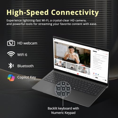 Image of Dell 15 15.6 inch FHD Touchscreen Laptop, Intel Core Ultra 7 255U, 16GB DDR5, 3TB Storage (2TB SSD+1TB Docking Station Set), Intel Graphics, Backlit Keyboard, Numeric Keypad, Wi-Fi 6, Win 11, Black