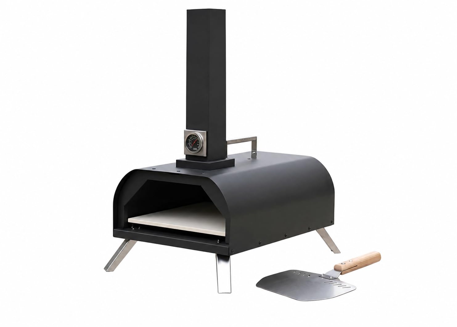 Horno de Pizza Portátil de Exterior – Horno BBQ de Acero con Revestimiento Resistente al Calor, Piedra Refractaria Incluida, Termómetro Integrado, Puerta de Acero Inoxidable y Pala para Pizza