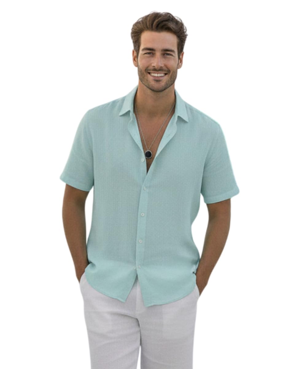 Premium Cotton Linen Shirt for Men | Half Sleeve Slim Fit Casual Shirts | Lightweight Beach Wear & Festive Outfits | Trending Pastel Colors-image-29