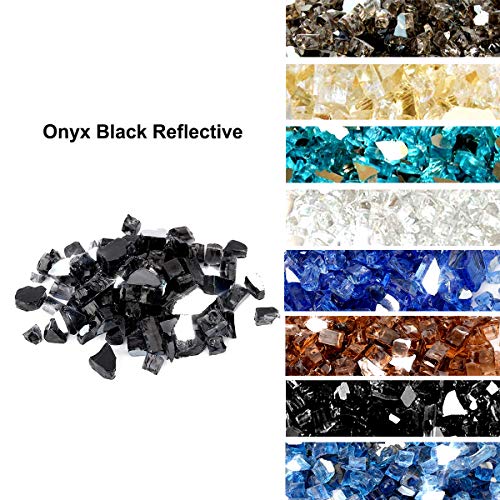 Skyflame 10-Pound Fire Glass for Fireplace Fire Pit and Landscaping, Onyx Black Reflective