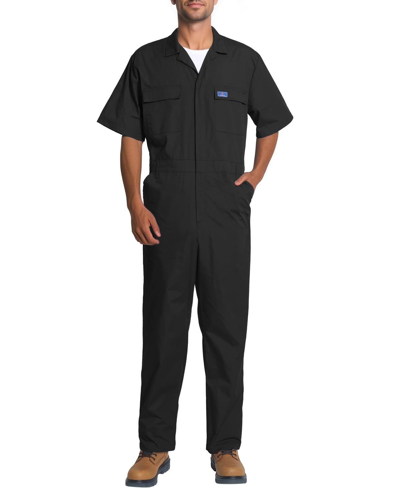 HISEA Coveralls for Men Short Sleeve, Mens Lightweight Mechanic Work Jumpsuit with Pockets, Stain & Wrinkle Resistant