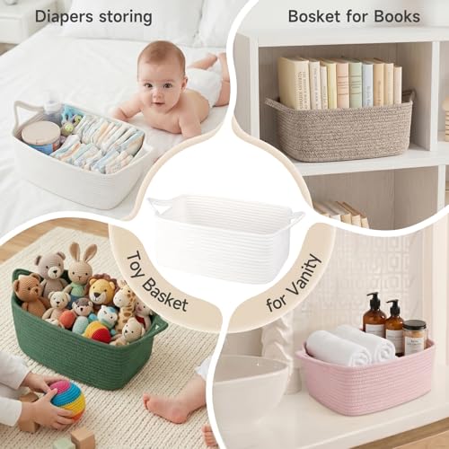 Image of OIAHOMY Cotton Rope Gift Basket Empty with Bags & Ribbons, Woven Baby Shower Basket for Nursery & Pet Toys, Ideal Personalized Gift for Holidays, Birthdays & Decor, White