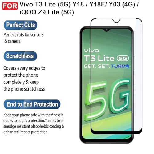 Image of Tempered Glass Screen Protector Compatible for Vivo T3 Lite, iQOO Z9 Lite with Edge to Edge Coverage and Easy Installation Kit, Pack of 1, Black