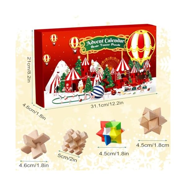 Calendrier de l'Avent 2024 Casse-Tête - 24 jours de Noël avec Casse-Têtes en Plastiques et en Bois, Puzzles 3D, Tests de QI et Jeux de Démêlage pour Enfants, Filles, Garçons, Adolescents et Homme 51bVeRbB4ML. SS600