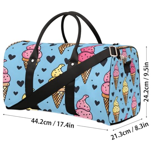 Love Ice Cream Travel Duffel bag for Men Women Weekender Overnight Bag Gym Bag Carry On Luggage Bags for Yoga Workout Sports4
