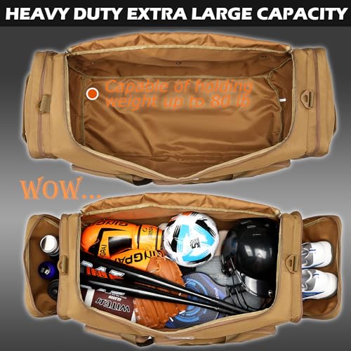 130L Hockey Bag Extra Large Heavy Duty Mens Sport Gym Equipment Duffle Bag for Football, Basketball, Team Coach, Travel (Brown)3