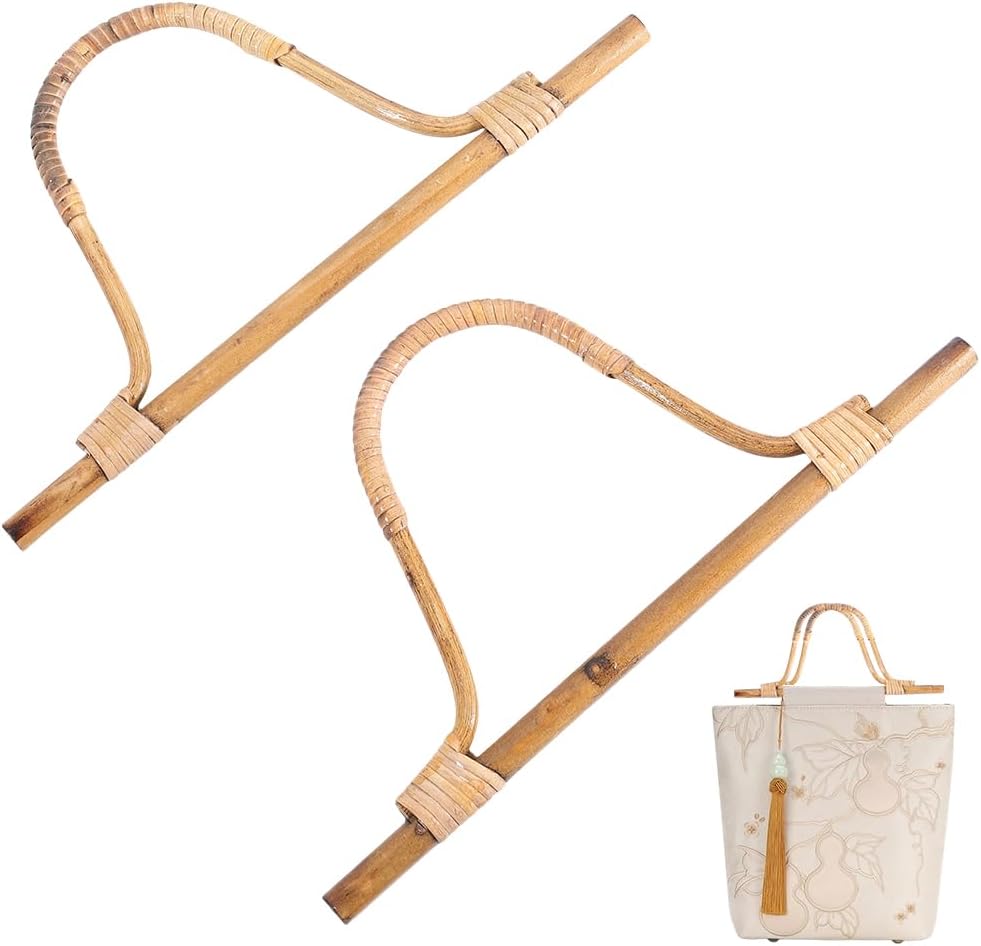 Beebeecraft 4Pcs Wood Purse Handles Rattan Arch Shaped Bag Handles Replacement for Women DIY Handmade Summer Beach Bag Straw Making Supplies