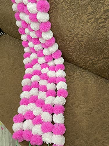 Image of SPHINX Artificial Marigold Fluffy Flowers Garlands for Decoration - Pack of 5 (White and Baby Pink)