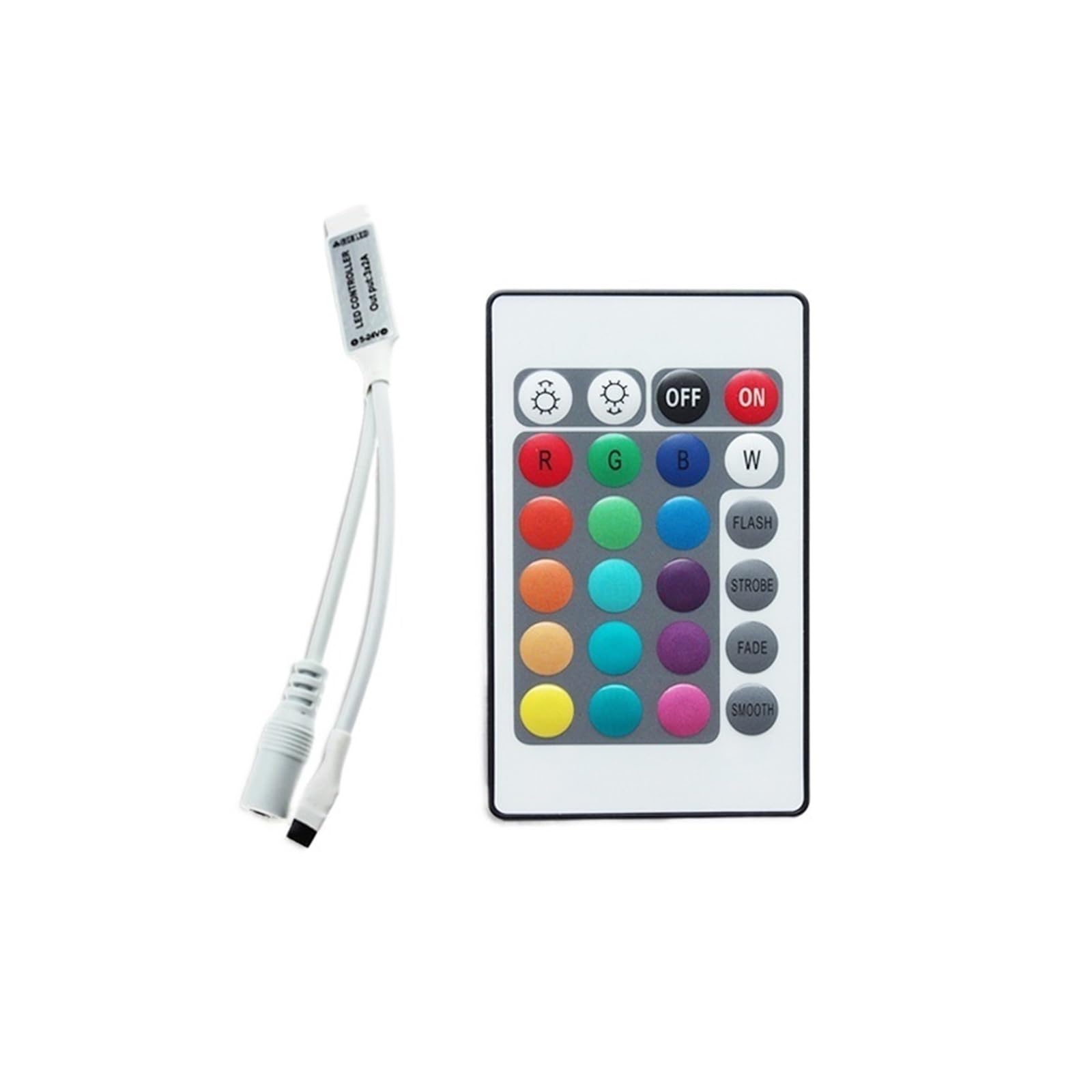 Controlador Led RGB con control remoto de 24 teclas para tiras 5050 y atenuación de bajo voltaje