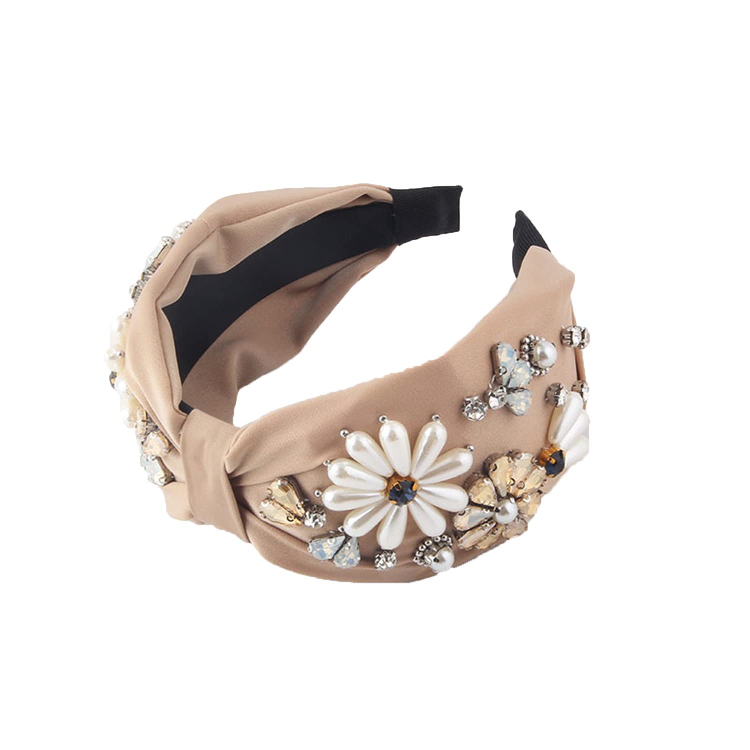 Rhinestone Headband for Women Girls Beaded Headband Fashionable Knotted Headband for Women Workout Crystal Headbands jeweled headbands Hair Accessories (pink A)