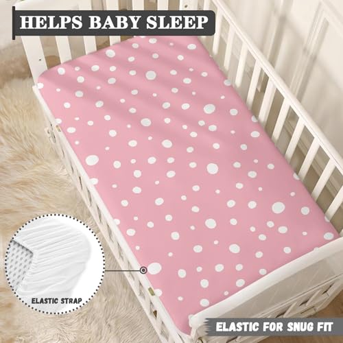 Image of Polka Pink Dot Pattern Fitted Crib Sheet Pink Dot Baby Crib Sheet Fit Standard Crib and Toddler Mattress,Crib Mattress Sheets for Boys Girls 28 inchx52 inch