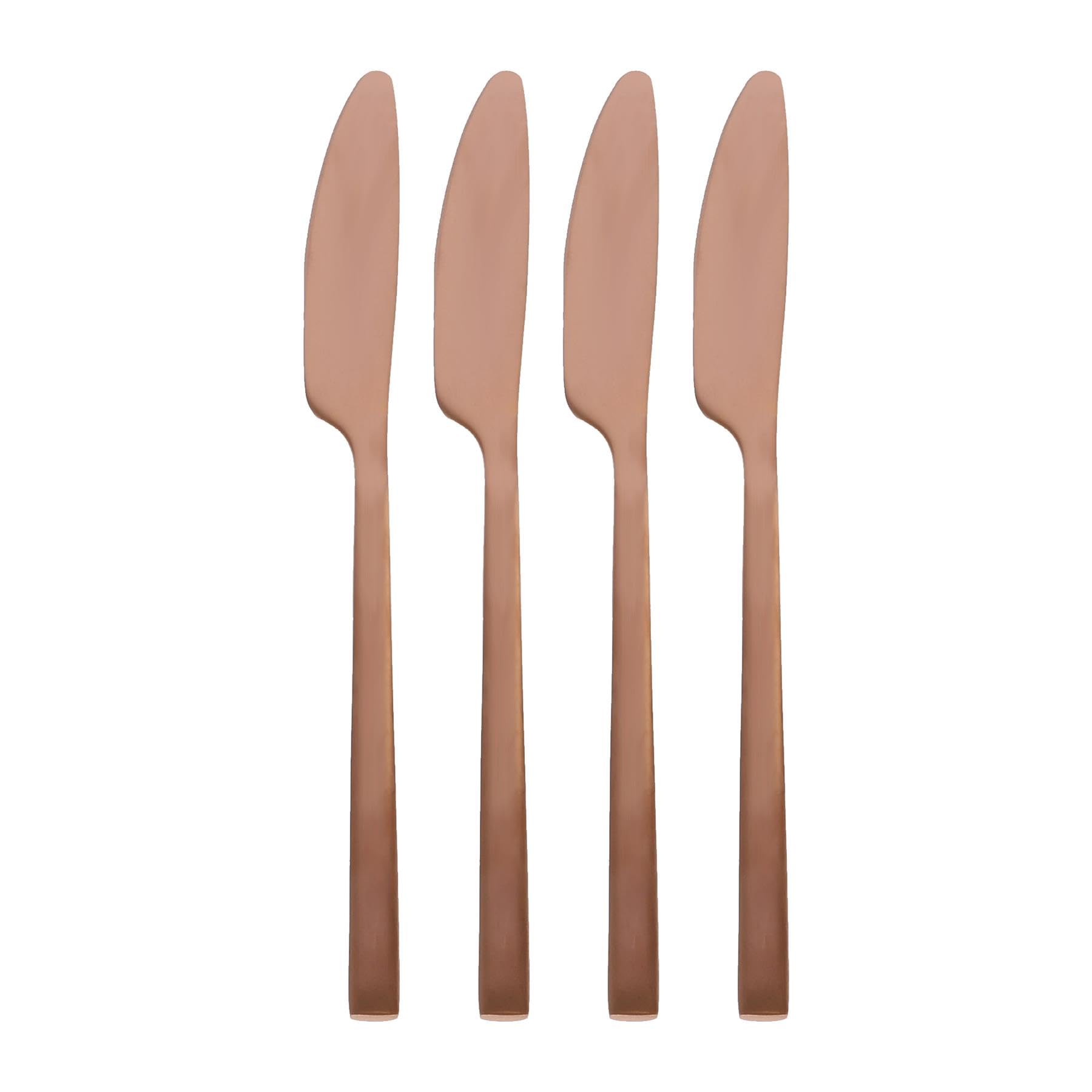 Argon Tableware 4 Stainless Steel Dinner Knives – 21cm Copper Finish Modern Cutlery Set for Dining & Entertaining – Stylish Dishwasher Safe Tableware