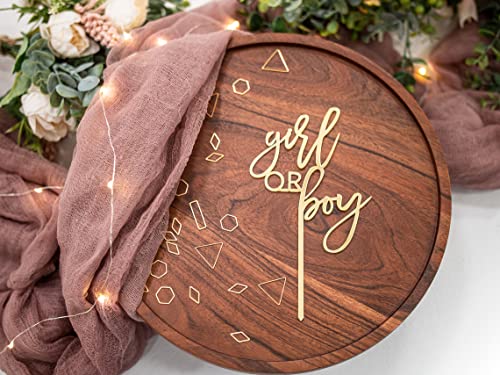 Ls Designs Gender Reveal Girl Or Boy Baby Shower Cake Topper Gold Acrylic 4 Inches X 7 1/2 Inches Full Gold Acrylic Baby Shower Gender Reveal Cake Topper #TOP9