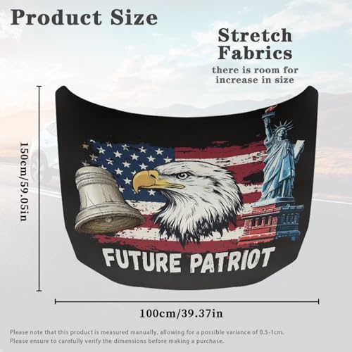 Image of USA Flag Wolf Car Hood Cover Elastic Car Hood Cover Banner Future Patriot Car Hood Dust Covers 4th of July Automobile Front Hood Cover Easy Installation