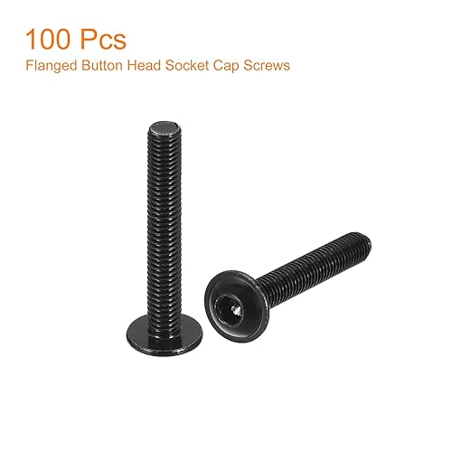Miniatura 3 de uxcell Tornillos de tapa de zócalo de cabeza de botón con bridas, 100 piezas M3x20mm 304 acero inoxidable negro óxido zócalo pernos de sujeción,