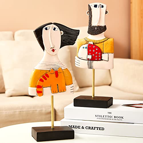 OTARTU Abstract Art Sculpture Statue Modern Home Decoration, Hand Painting Man and Woman Bust Statue Home Living Room Office Art Show Piece. (Woman)