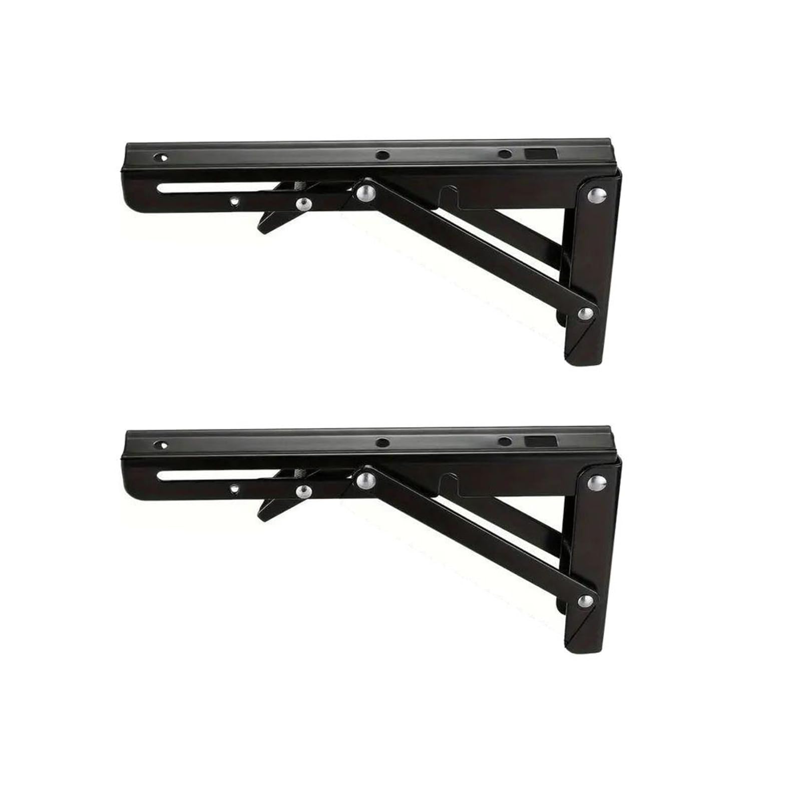 Akdjgfp 2Pcs 8Inch Black Shelf Brackets Folding Shelf Brackets Stainless Steel Wall Mounted Collapsible Furniture Space Saving For Garage Workstation(2Pcs 8Inch Black)