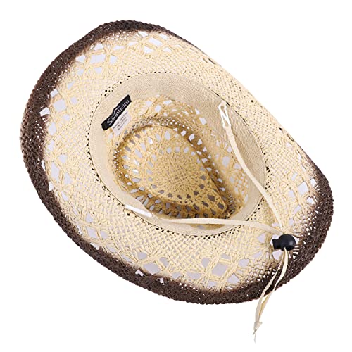 Kid's Straw Cowboy Hat w/Hat Band,Brown Butterfly Cowgirl Hat for Girls4