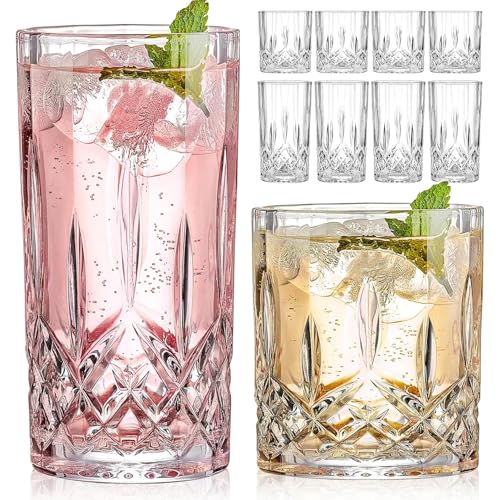 La Mejor Selección de Juego de vasos crisa del mes. 48 U Chef Set de 8 Vasos de Cristal Premium, 11 oz, Cristalería Mixta: 4 Vasos Highball Largos y 4 Vasos de Whisky, Ideales para Agua, Jugos, Cócteles y Bebidas de Uso Diario