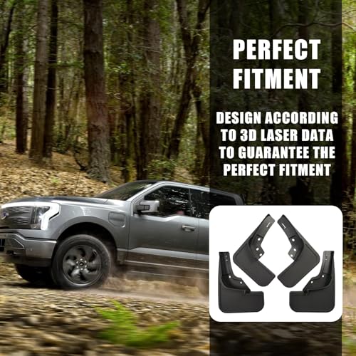 Image of BestEvMod AOSK Compatible with F-150 Lightning 2026 2025 2024 2023 2022 2021 Upgraded Mud Flaps Splash Guards Exterior Accessories Ford F150 Lightning Mud Flaps (Set of Four) No Need to Drill Holes