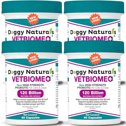 Image of Vetbiome Plus High Strength Probiotics for Pets (160 Capsules) - 120 Billion CFU, 9 - Strain Formula - Third Party Tested - U.S Made