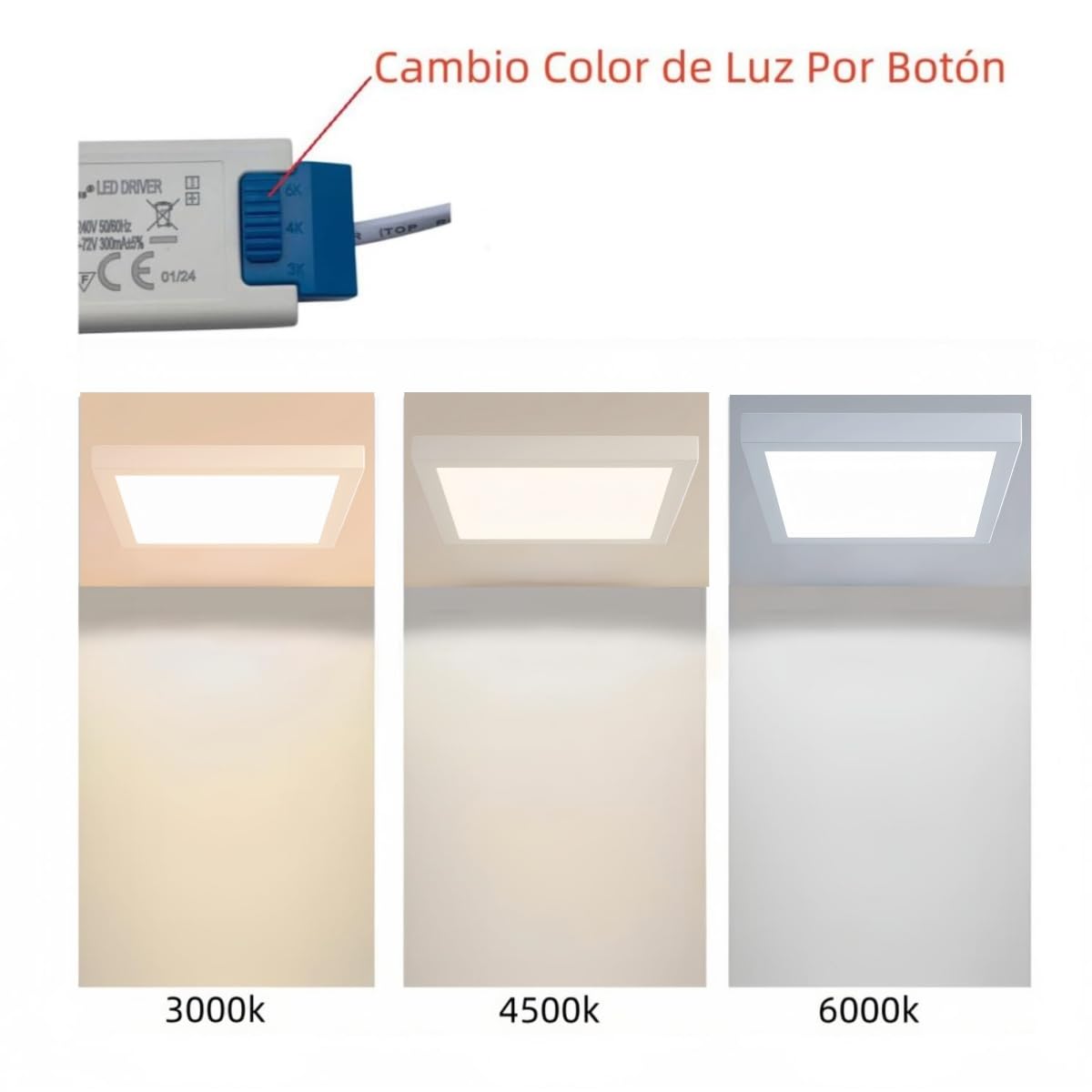 Plaque LED 24W 2400lm Carrée 295x295mm - Panneau Lumineux CCT Blanc Neutre/Chaud/Froid Encastrable