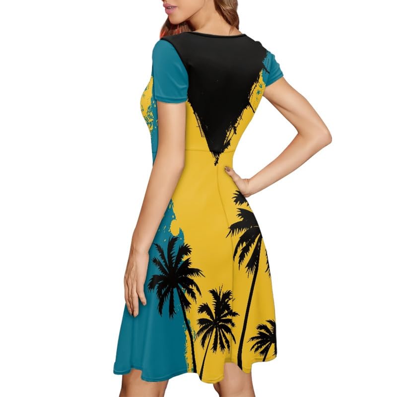 Image of Irisjudy T Shirt Dress for Women Short Sleeve Girls Short Sleeve Dress Plus Size, O Neck Knee Length Midi Dress for Ladies