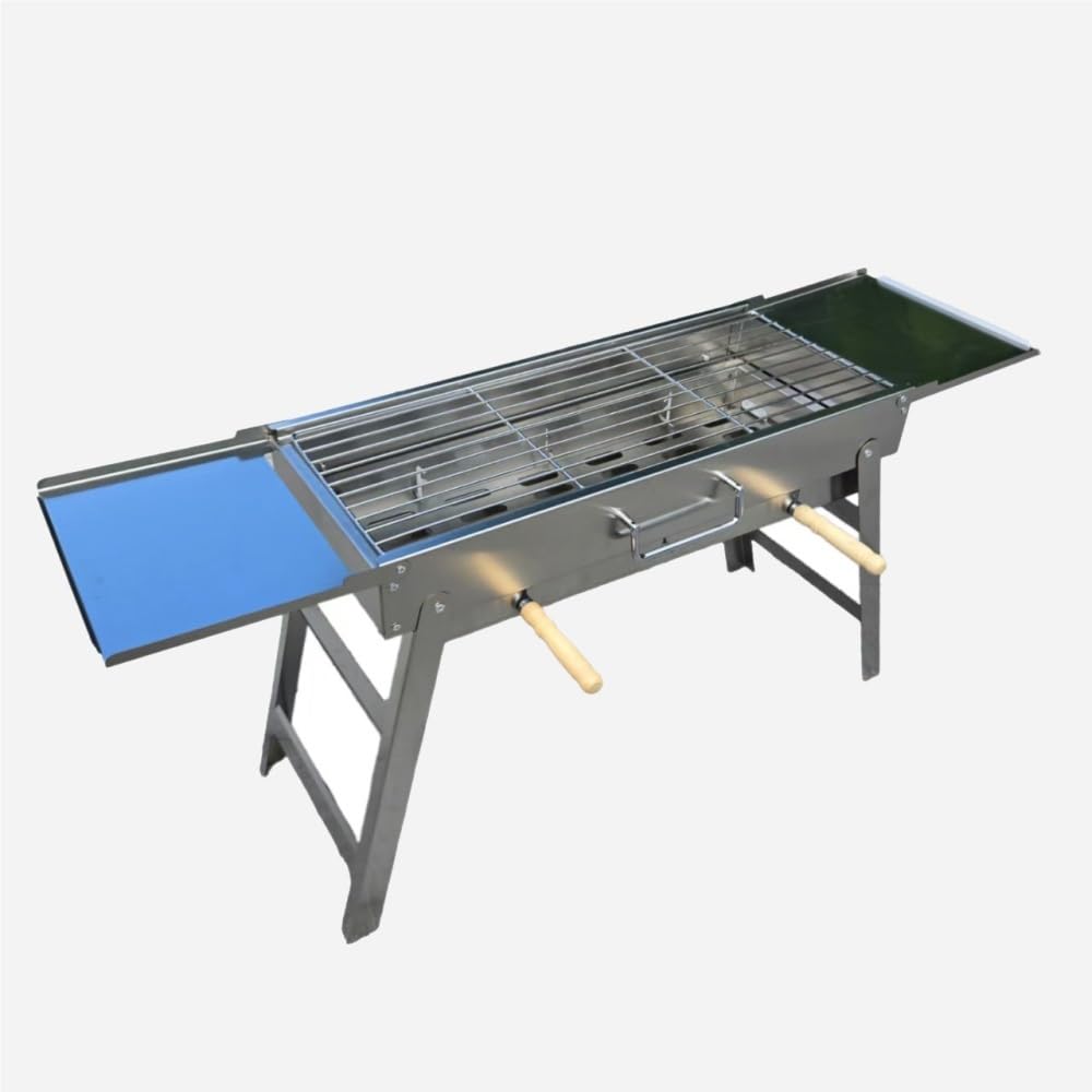 Parrilla portátil de acero inoxidable para camping – Parrilla Cact Chal para uso al aire libre y doméstico (cuadrado plegable 60 x 21,8 x 7,1 cm)