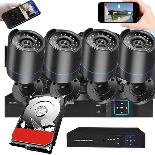 3000TVL Home Security System Surveillance DVR Camera Kits, 4pcs Wired 5MP PoE IP Night Vision...