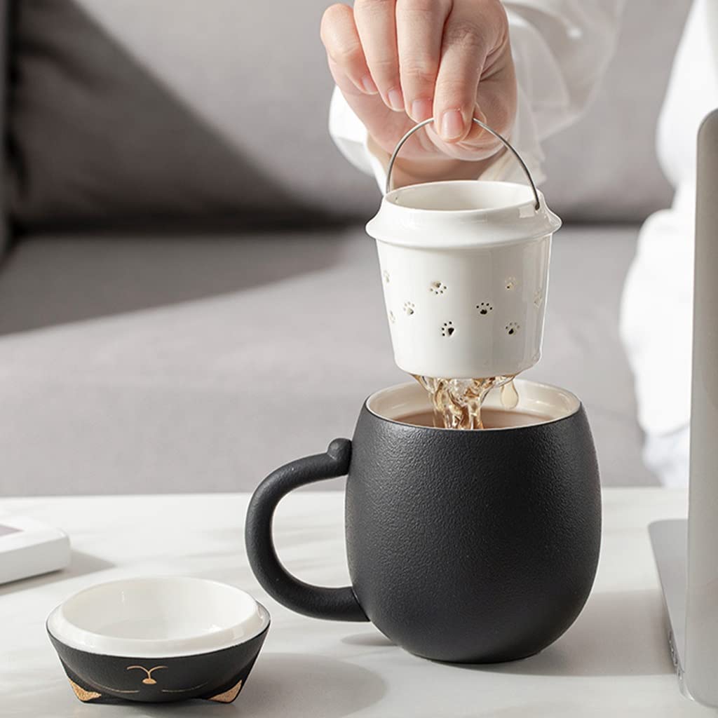Tazza Da Tè Con Infusore A Forma Di Gatto - Ceramica Da 460 Ml, Design Giapponese, Con Coperchio - Foto 5