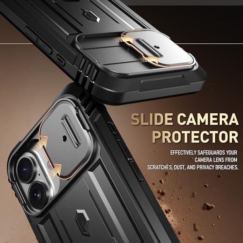 Image of Poetic for iPhone 17 Case with Camera Control Capture Button, [Slide Camera Cover] [Built-in Stand] [Built-in Screen Protector] Full-Body Military Grade Rugged Phone Case for iPhone 17, Black