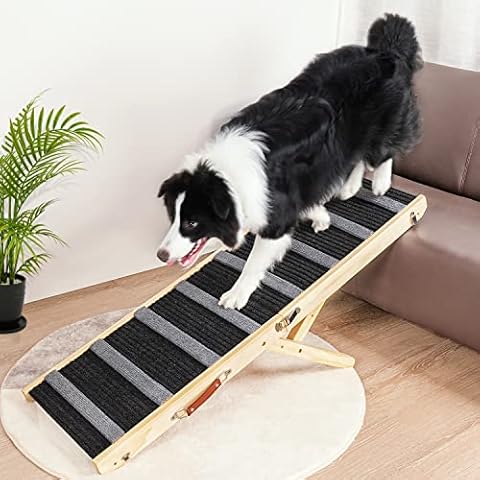 X XBEN Hundetreppe für Kleine Große Hunde, 5 Höhenverstellbare Hunderampe von 38CM bis 64CM, Klappbar Haustiertreppe aus Holz Cover