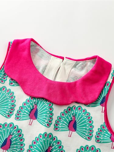 Image of HILEELANG Little Girls Cotton Dress Sleeveless Casual Summer Sundress Flower Printed Jumper Skirt