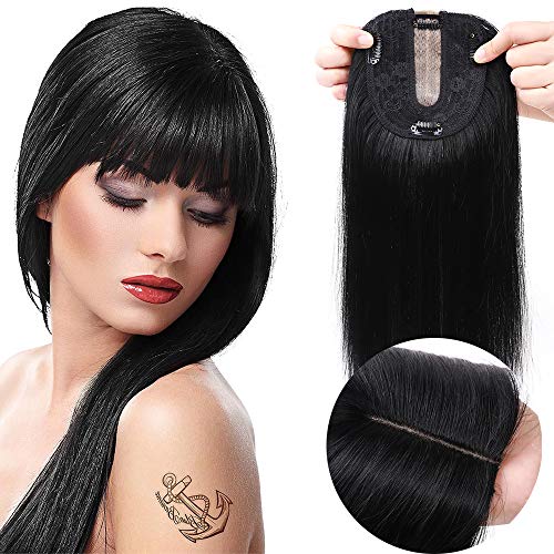 SEGO Toupet Femme Cheveus Naturels Volumateur Capillaire Femme Clip - 45 CM 01#Noir Foncé Densité 130% - [Silk Base: 10 * 12cm] Monobande Meche 100% Remy