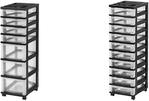 IRIS USA Craft - Organizadores y almacenamiento de plástico, paquete de 2, carrito de almacenamiento con ruedas para suministros de aula,